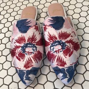 NWOT Embroidered J Crew Mule Slides